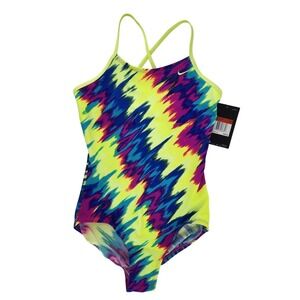 Nike Girls Swimsuit 14 One Piece Racerback Multicolor Athletic Swim Team NWT